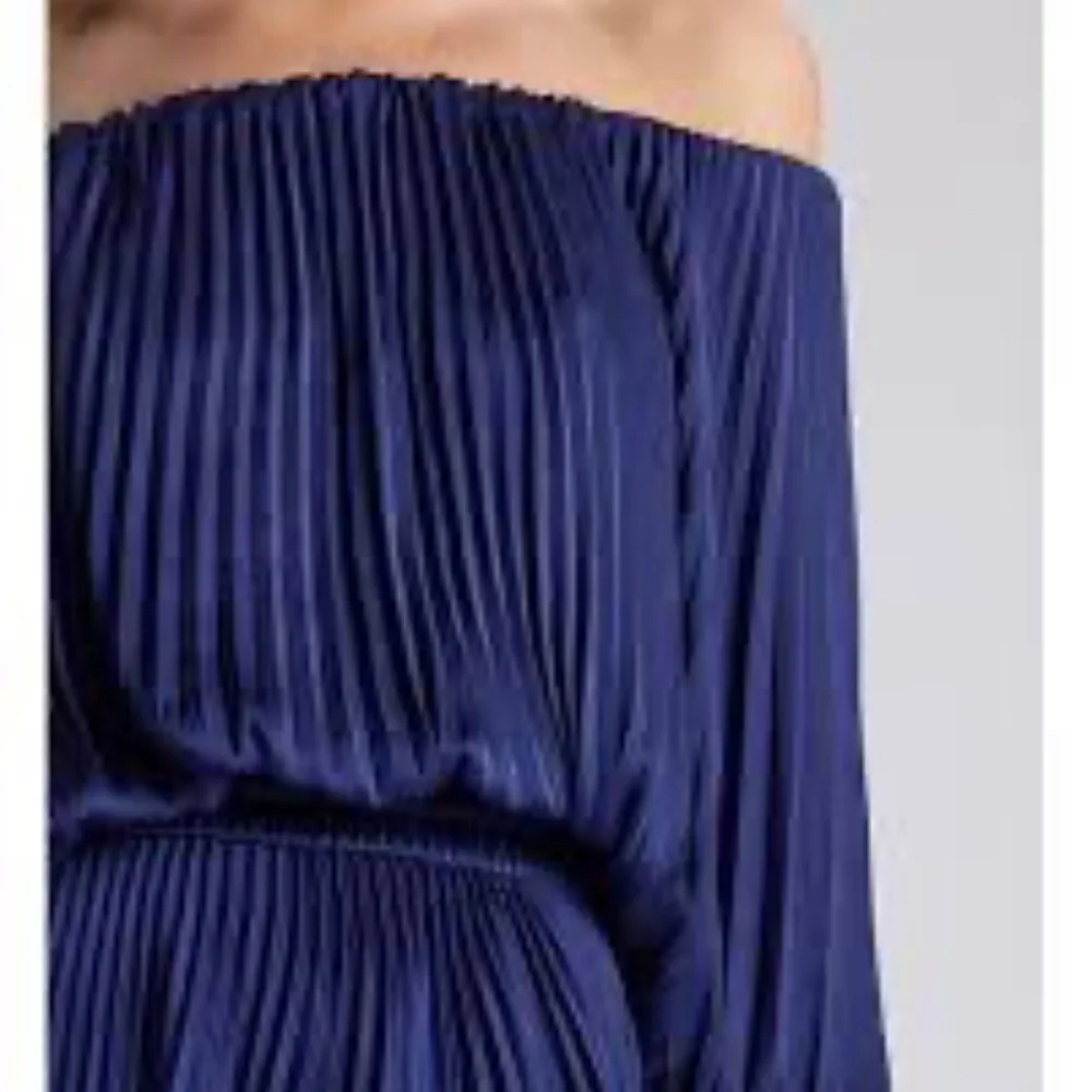 ALC Sienna Satin Pleated Off the Shoulder Dress - Picture 2 of 4